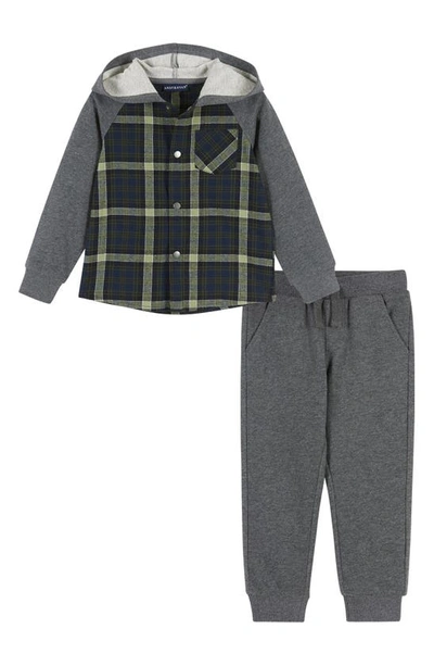Andy & Evan Babies' Plaid Hooded Jacket & Sweatpants Set In Green Plaid