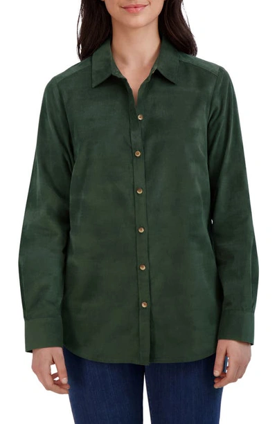 Foxcroft Haven Corduroy Button-up Shirt In Dark Green
