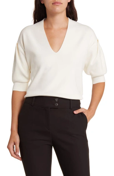 Hugo Boss V-neck Sweater With Puff Sleeves In White