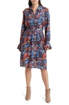 FRENCH CONNECTION ADALINA FLORAL BELTED LONG SLEEVE SHIRTDRESS