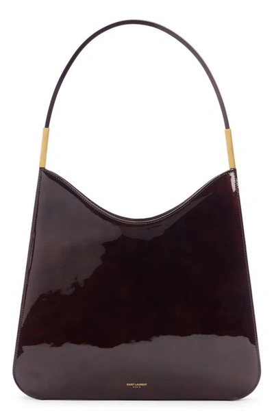 Saint Laurent Sac Patent Leather Hobo Bag In Espresso