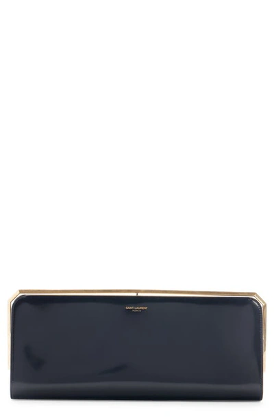 Saint Laurent Slp Patent Leather Frame Clutch In Nero