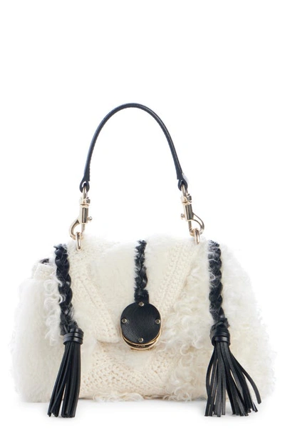 Chloé Penelope Crochet Shearling Top-handle Bag In 104 Snow White