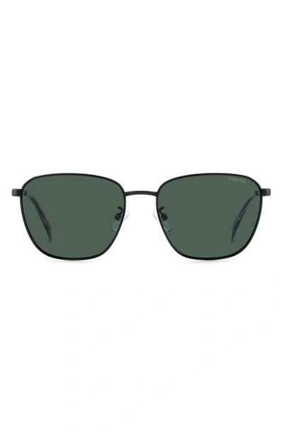 Polaroid 56mm Polarized Rectangular Sunglasses In Matte Black/ Green Polarized