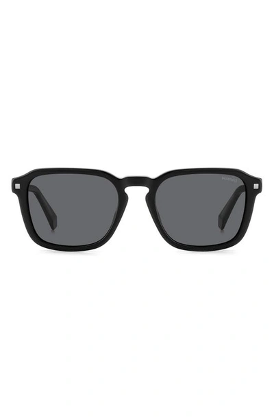 Polaroid 53mm Polarized Rectangular Sunglasses In Black/ Gray Polarized