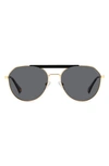 Polaroid 57mm Polarized Aviator Sunglasses In Gold Black/ Gray Polarized