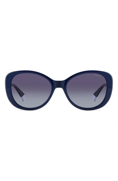 Polaroid 55mm Polarized Round Sunglasses In Blue/ Gray Polarized