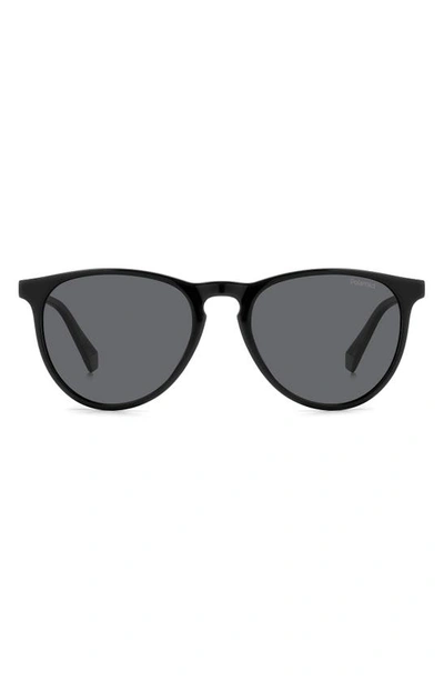 Polaroid 54mm Polarized Round Sunglasses In Black/ Grey Polarized