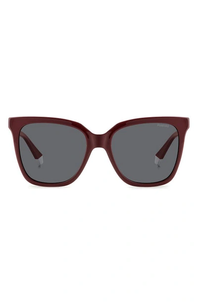 Polaroid 55mm Polarized Square Sunglasses In Burgundy/ Gray Polarized