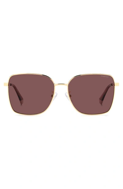 Polaroid 58mm Polarized Rectangular Sunglasses In Gold Burgundy/ Violet Polar