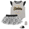OUTERSTUFF GIRLS INFANT HEATHER GRAY/BLACK PITTSBURGH STEELERS ALL DOLLED UP THREE-PIECE BODYSUIT, SKIRT & BOOT