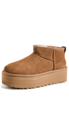 Ugg 'classic Mini Platform' Beige Ankle Boots With Platform In Chestnut