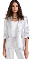 Cinq À Sept Cheyenne Hammered Satin Scrunch Sleeve Jacket In Silver