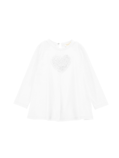 Monnalisa Kids'   Maxi T-shirt With Ruched Heart In Cream