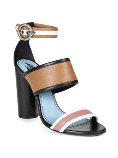 Lanvin Striped Leather Ankle-strap Sandals In Camel