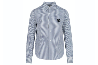 Pre-owned Comme Des Garçons Play Comme Des Garcons Play Women's Stripe Embroidered Heart Shirt Blue/white
