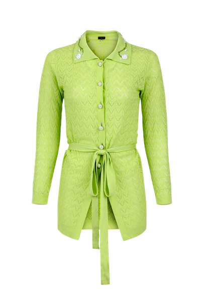 Andreeva Lime Cashmere Shirt With Embroidery In Green