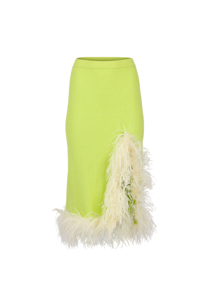 Andreeva Lime Knit Skirt With Feathers In Green