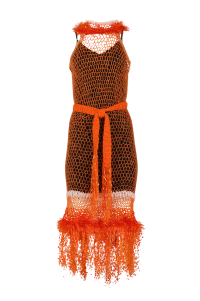 ANDREEVA ORANGE ROSE HANDMADE KNIT DRESS