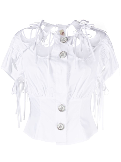 Chopova Lowena Slush Cutout Cotton Puff-sleeved Shirt In White
