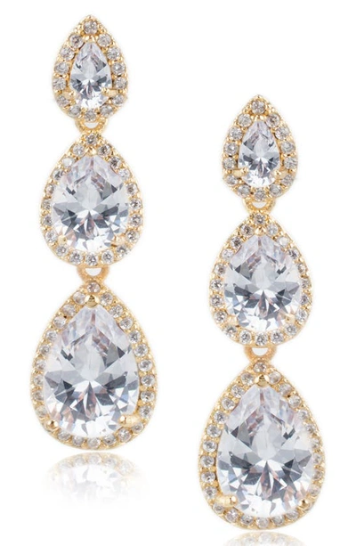 Cz By Kenneth Jay Lane Cz Pear Triple Link Drop Earrings In Clear/gold