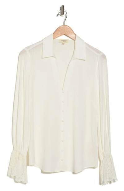 L Agence Shyla Lace-cuff Button-front Blouse In Ivory
