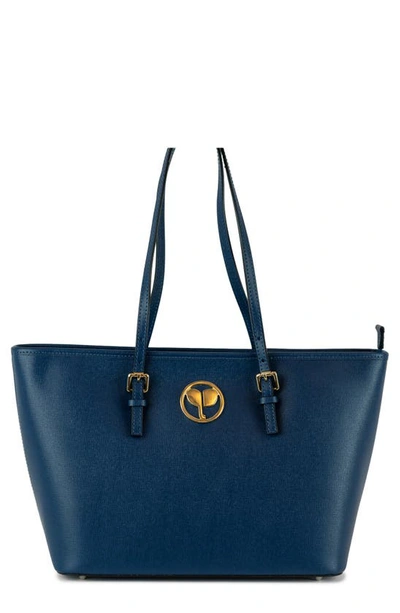 Persaman New York Pipa 67 Leather Tote In Blue