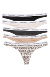 Calvin Klein Logo Thongs In Black/ Cedar Assorted