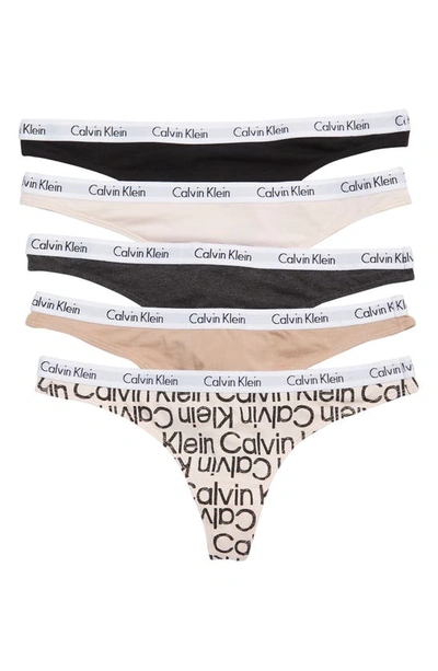 Calvin Klein Logo Thongs In Black/ Cedar Assorted