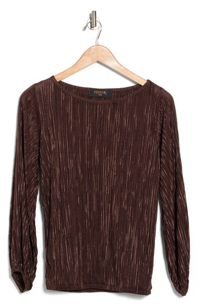 Renee C Plissé Long Puff Sleeve Top In Brown