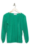 Renee C Plissé Long Puff Sleeve Top In Emerald Green