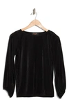 Renee C Plissé Long Puff Sleeve Top In Black