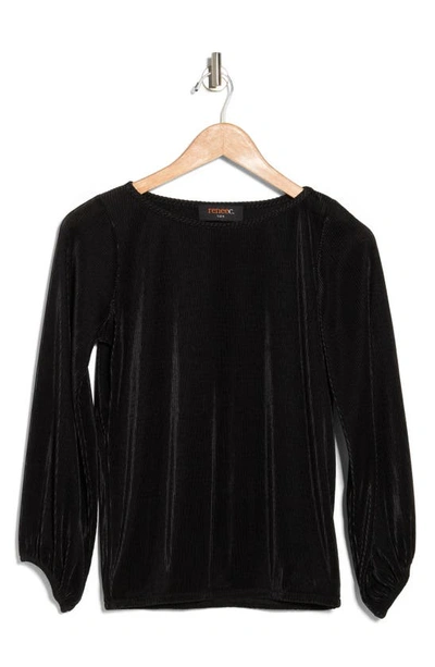 Renee C Plissé Long Puff Sleeve Top In Black