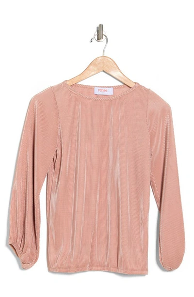 Renee C Plissé Long Puff Sleeve Top In Rose