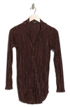 Renee C Women's Plisse Camp Collar Button Down Shirt In Brown