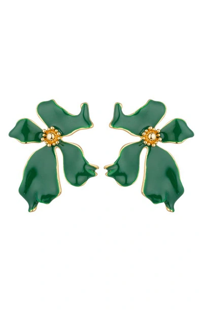 Eye Candy Los Angeles Olivia Flower Earrings In Green