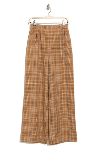 Melrose And Market Plaid Wide Leg Pants In Tan- Brown Isla Plaid