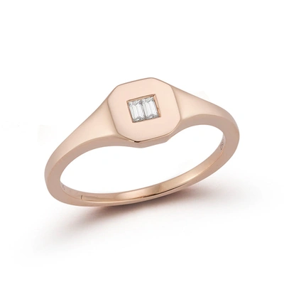 Dana Rebecca Designs Sadie Pearl Double Baguette Signet Ring In Rose Gold