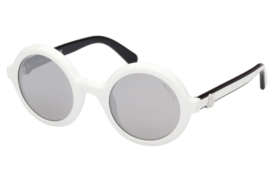 Moncler Orbit Silver Mirror Round Ladies Sunglasses Ml0261 21c 50 In Black / Silver / White