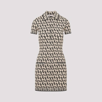 Valentino Monogram Print Zip-up Mini Dress In E Beige Nero