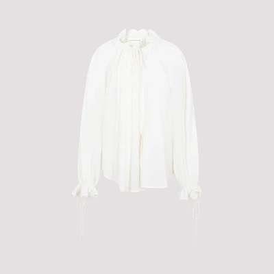 Victoria Beckham Ruffle-trim Pleated Silk Blouse In Vanilla