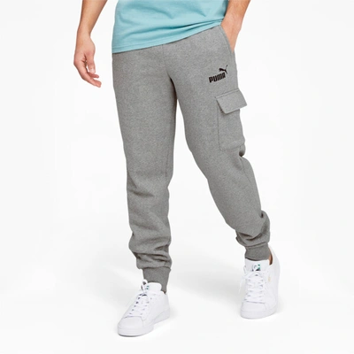 Puma Men's Ess Logo-print Fleece Cargo Jogger Pants In Medium Gray Heather