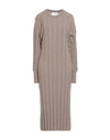Erika Cavallini Woman Midi Dress Light Brown Size Xl Virgin Wool, Cashmere In Beige
