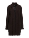 Alpha Studio Woman Cardigan Dark Brown Size 6 Wool, Polyamide, Cotton In Brown