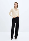 Mango Buttoned Ribbed Cardigan Ecru In Ecru