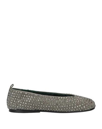 Eddy Daniele Woman Ballet Flats Grey Size 6 Soft Leather, Swarovski Crystal