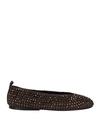 Eddy Daniele Woman Ballet Flats Dark Brown Size 6 Leather, Swarovski Crystal