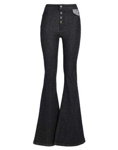 Odi Et Amo Woman Jeans Black Size 8 Cotton, Elastic Fibres
