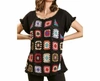 UMGEE LINEN TOP WITH COLORFUL CROCHET PATCHES IN BLACK