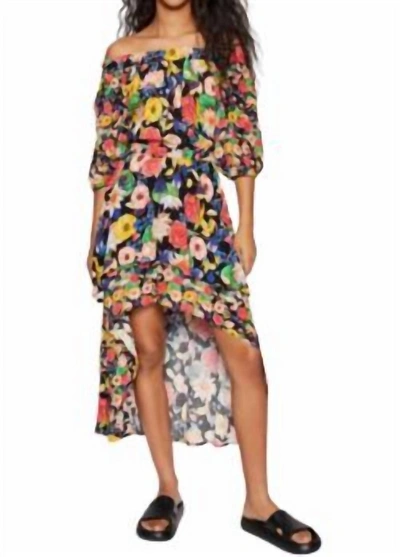 Desigual Off The Shoulder Tropical Floral Hi Low Dress In Floral Print In Multi